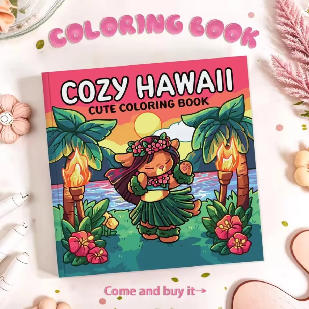 Cozy Nawaii Cute Adult Coloring Book - Stress Relief Drawing Ideal Gift for Party And Birthday