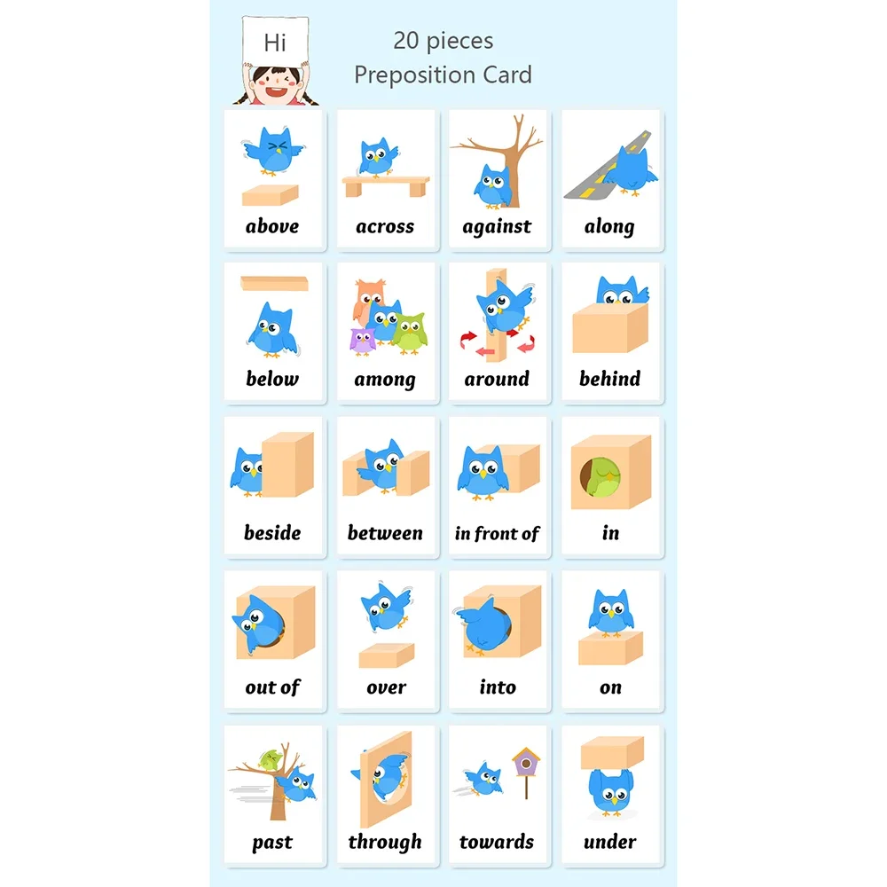 20pcs Flash Cards Position Preposition English Learning Cards Early Educational For Children Memory Game Teacher Teaching Aids