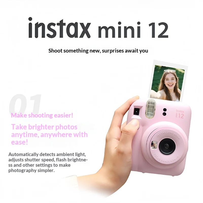 Genuine Fujifilm Instax Mini 12 Instant Camera International Version Supports self-timer mode Suitable for 3-inch 86*54mm film