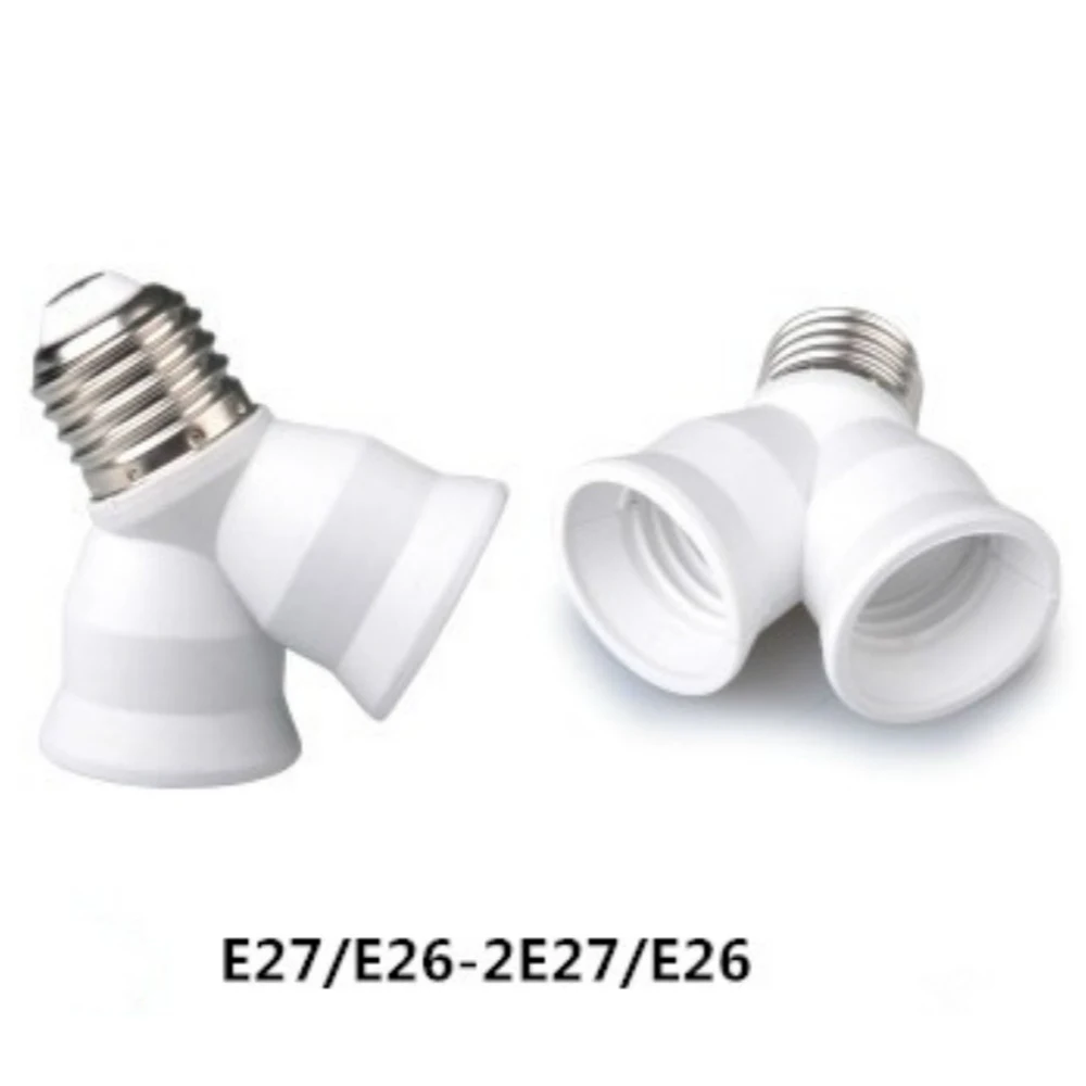 E27 to 2E27 Screw Lamp Base Socket PBT 1 to 2 Way E27 Light Bulb Adaptor Extend Holder E26 LED Lighting Converter White