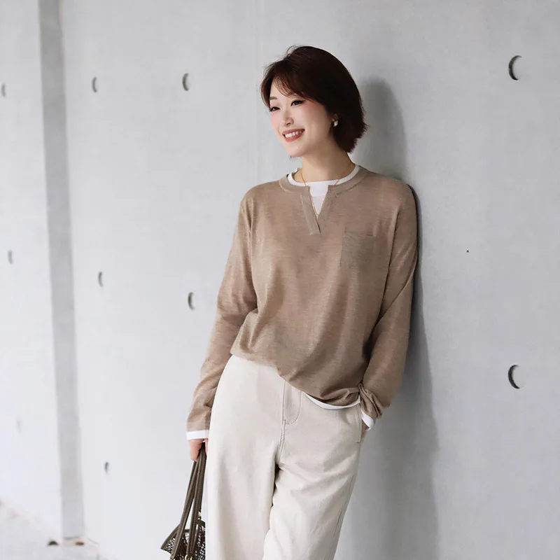 

Lazy Style Loose Casual Wool Sweater Autumn New Women Slimming Two-Piece Knitted Pullover