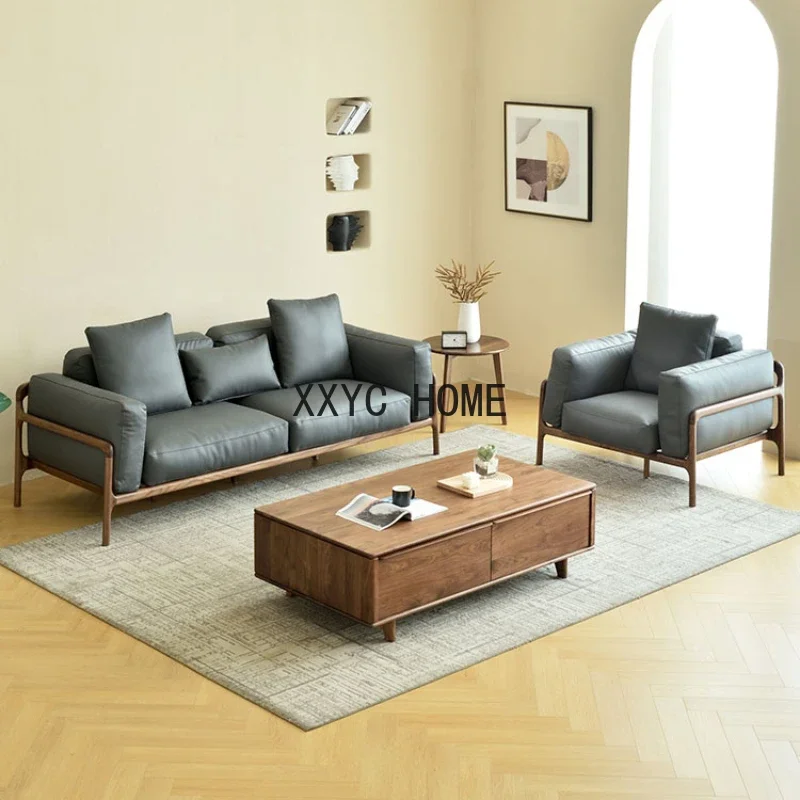 

Zwart Walnoot Geheel Massief Houten Bank Combinatie Woonkamer Moderne Новый китайский диван Stijl Nordic Minimalistisch Log