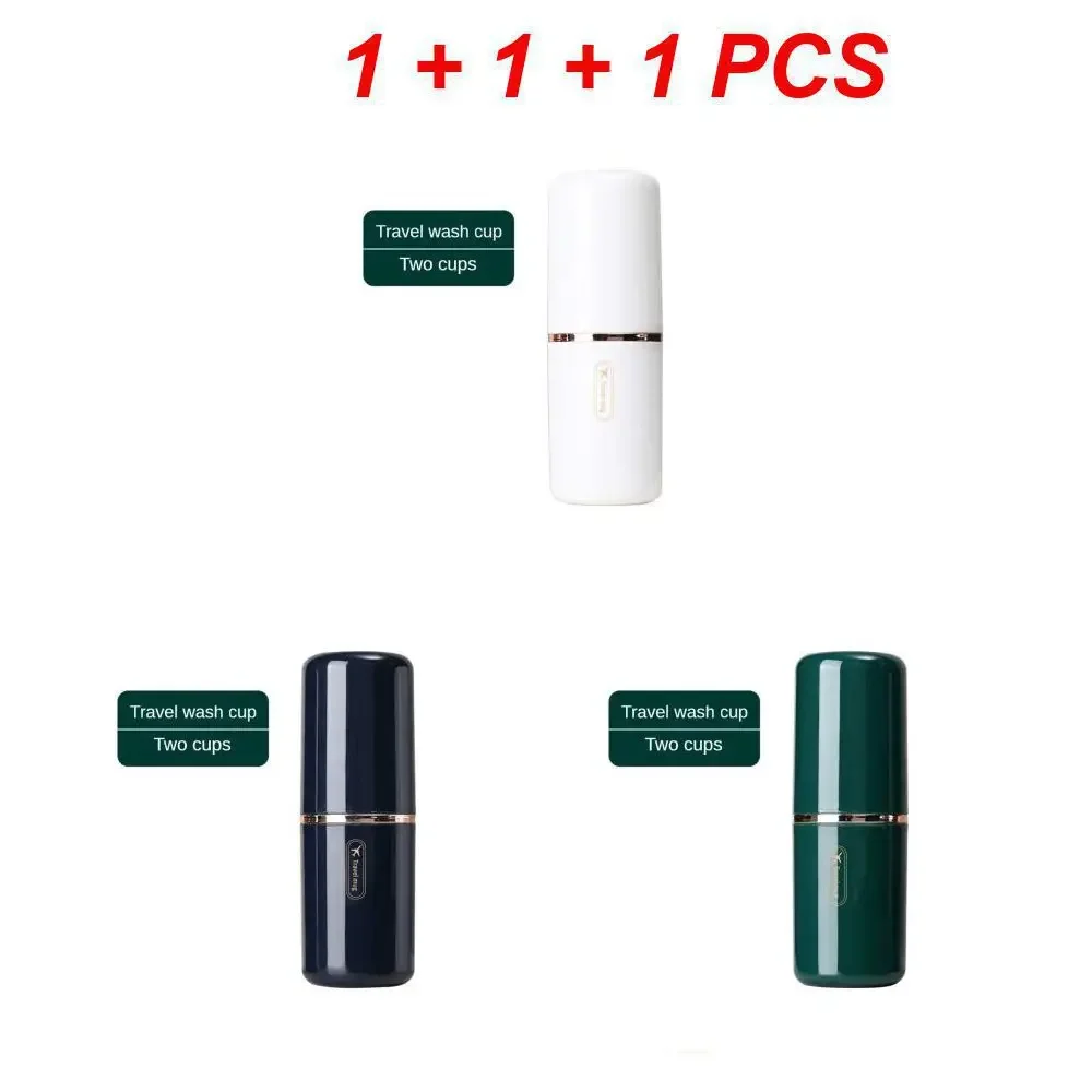 3pcs Dual‑Chamber Travel Wash Cup, Portable Leakproof Toothbrush Toothpaste Storage Case for Trip Camping