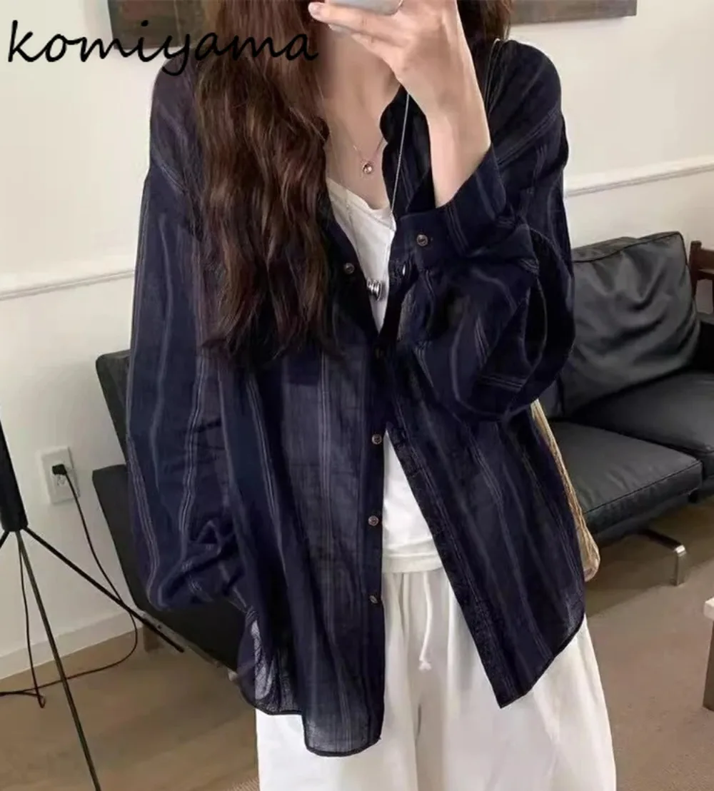

Vertical Stripes Woman 2025 Shirts & Blouses Lazy Style Blusas Loose Casual Ropa De Mujer New Hit Color Camisas Clothing