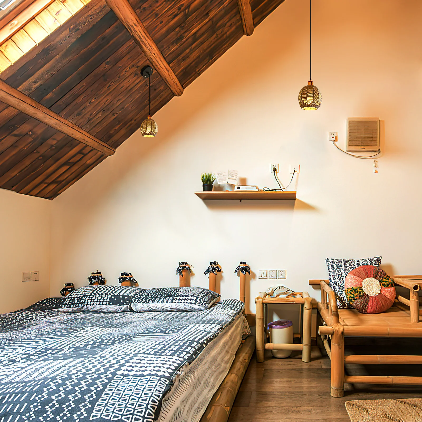 

Woven Imitated Rattan Chandelier Shade Modern Style Lamp Cover for Living Room Tea Room Decorative Lampshade Household Lighting