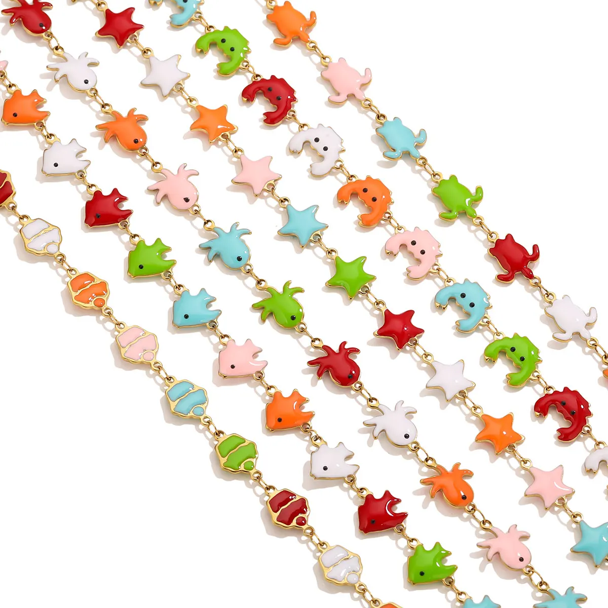 

1M Stainless Steel Enamel Charm Chain Colorful Ocean Animal Starfish Pendants for DIY Necklace Bracelet Jewelry Finding Wholesal