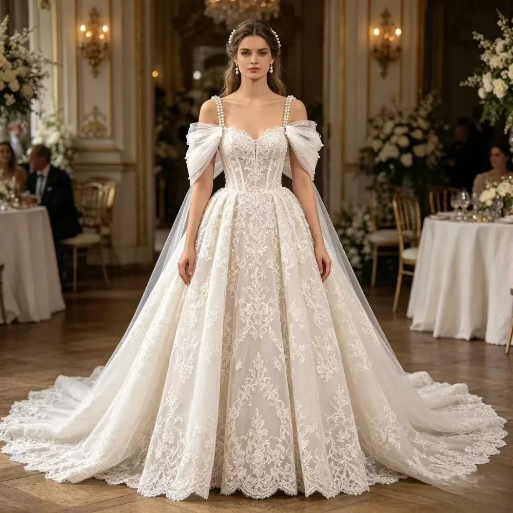 With Pearls Bridal Sleeves Multiple Colors Wedding Dress Off Shoulder Sleeves Solid Color Detachable Shoulder Straps Party