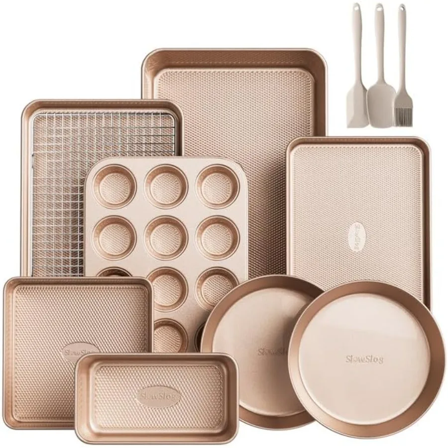 

12Piece Nonstick Bakeware Set with Baking Pan Cake Pan Muffin Pan Loaf Pan Square Pan Roasting Pan Cookie Pan Cooling Rack and