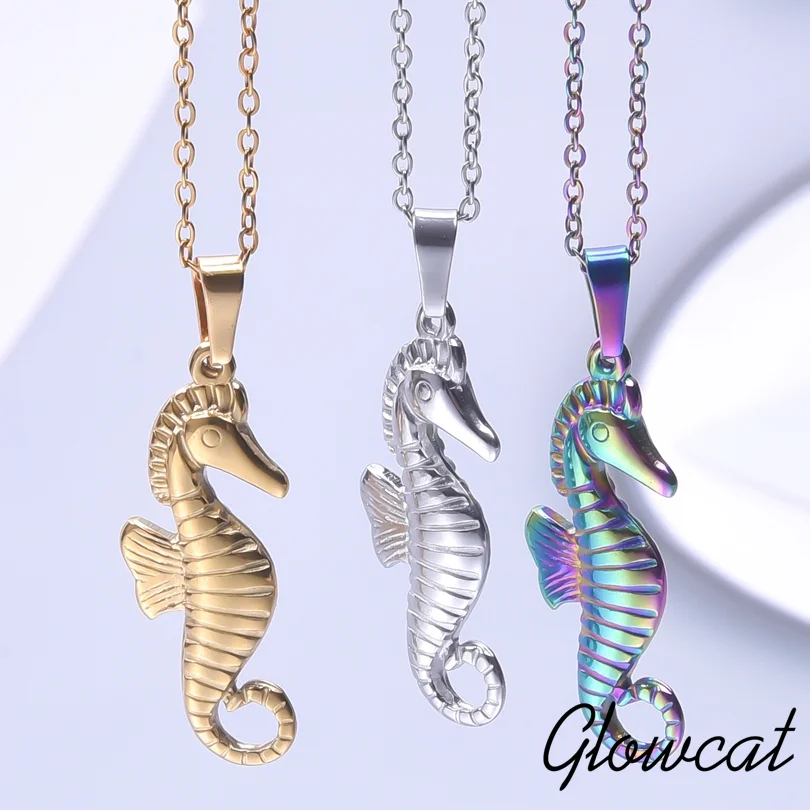 Marine Animal Hippocampus Japonicus Charm Necklace Jewelry On The Neck Decor Stainless Steel Necklaces For Women Men Accessories