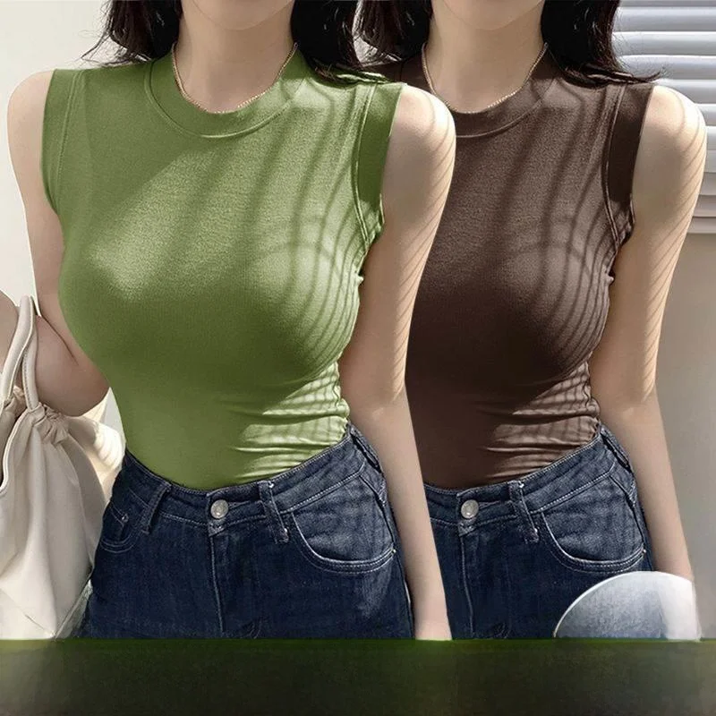 

Modal Svel Slim Fit Women's T-irt Summer Outerwear Covering Underarm No-sve Top round Ne Regular Length