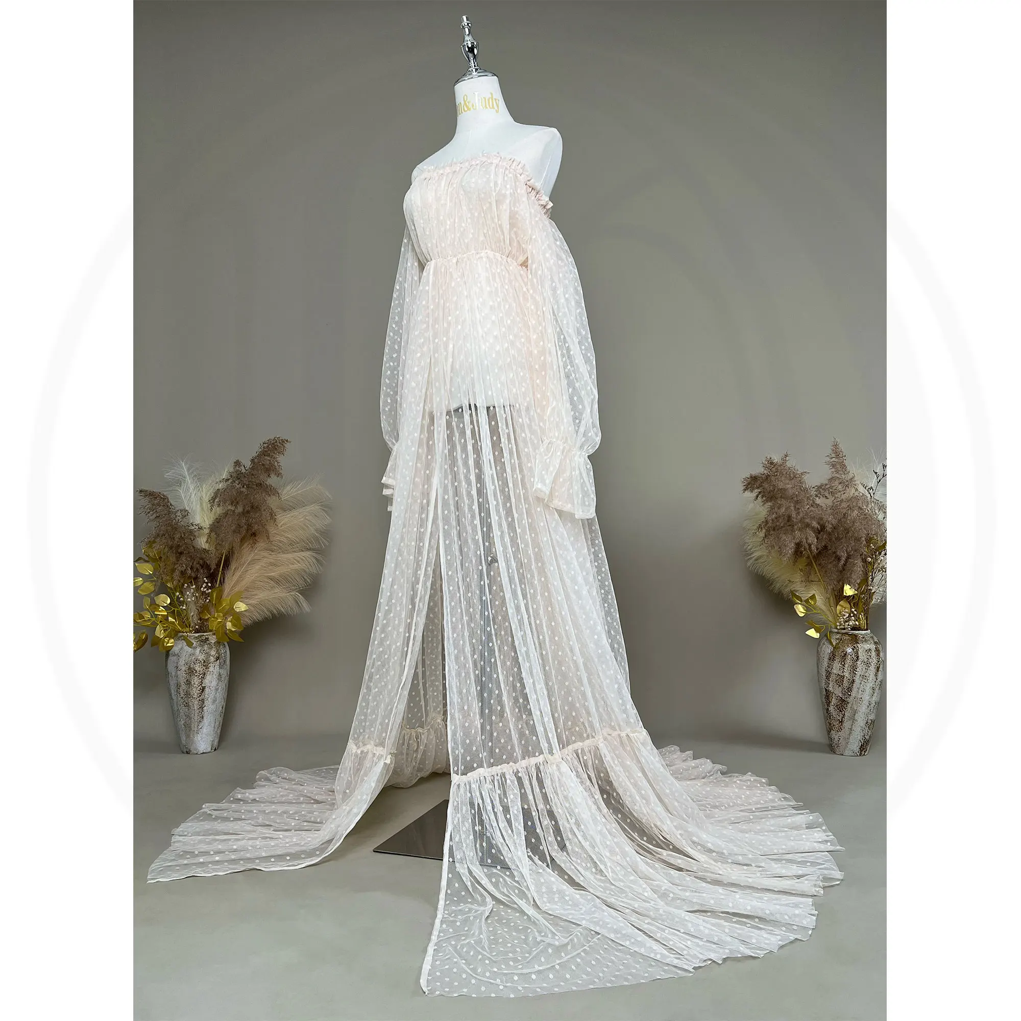 Don&Judy Elegante abito da sposa in tulle da sposa senza spalline trasparente accappatoio da sera per feste maxi maternità abito da servizio fotografico per donna