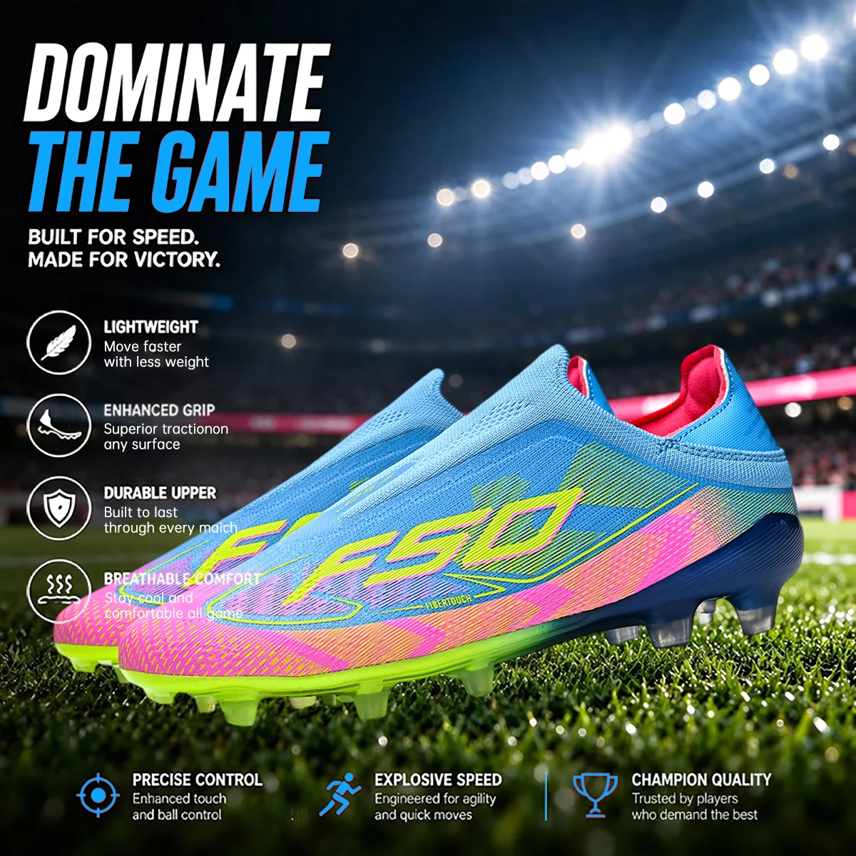 Unisex AG FG Football Shoes Durable Non Slip Studs Lightweight Soccer Cleats for Adult Players Outdoor Lawn Football Activities