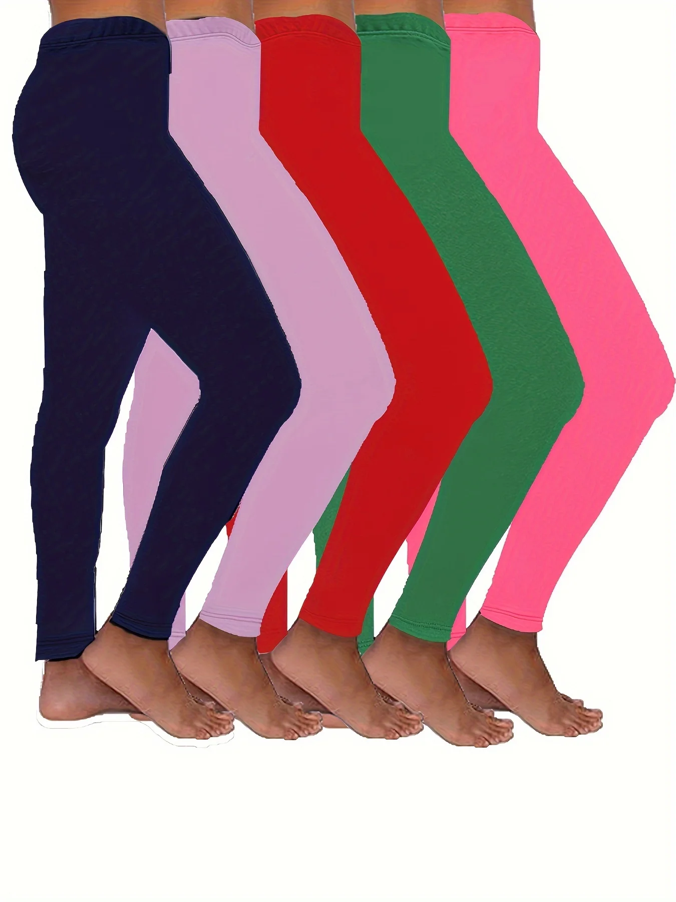 

5pcs Girls Stylish Solid Leggings Set - Lightweight & Casual for Spring Summer Fashion - Perfect Everyday Wear