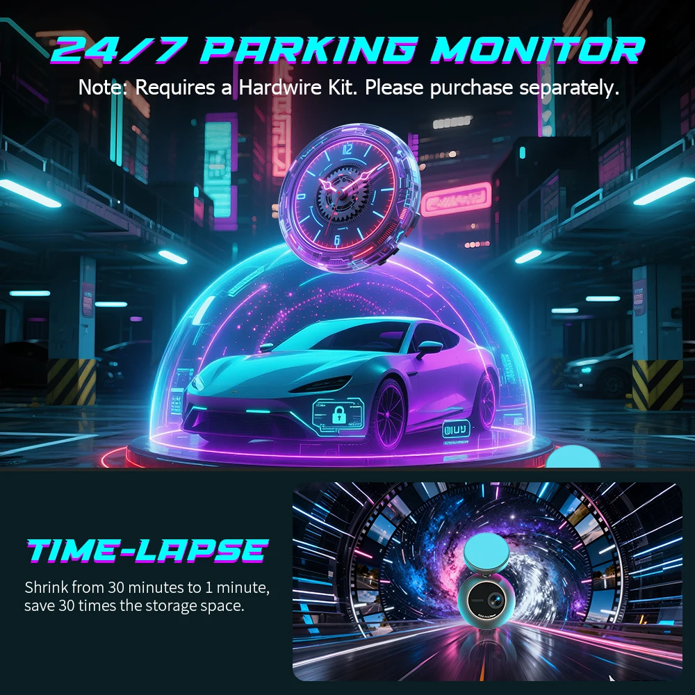 Dash Cam KAWA MINI ORB Tiny Videorecorder 2K Auto DVR, Spraakbesturing Autocamera, 360 °   Draaien,180 °   Video Flip AUTO Dash Camera