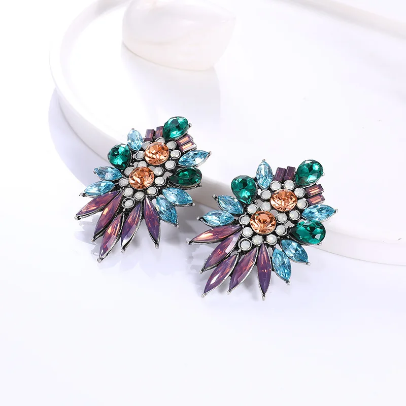 French retro luxury super flash crystal full diamond big earrings high sense fashion trend red carpet earrings wholesale