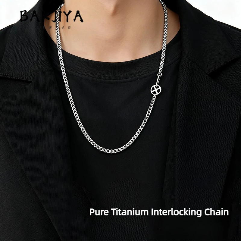 

4.0mm Pure Titanium Keel Chain Men's Necklace American Style Classic Interlocking Link Chain, Hypoallergenic Necklace for Men