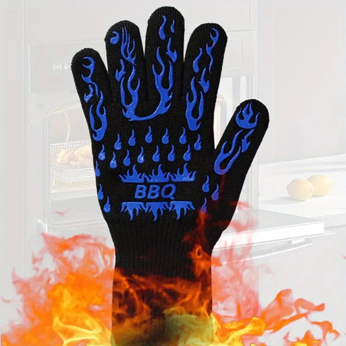 Barbecue Gloves Aramid High Temperature Resistant 500-800° BBQ Flame Retardant Fireproof Thermal Insulation Oven