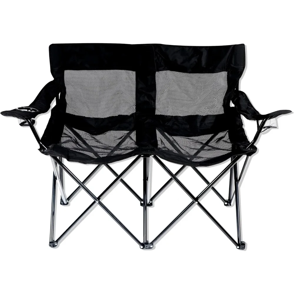 Silla de campamento con respaldo de malla, marco de acero de estilo Triple, negro