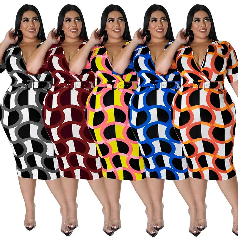 European and American fashion plus size women's summer new product, professional dress, sexy, hip hugging, multi-color dress