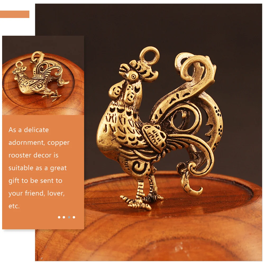 Brass Rooster Ornament Fun and Colorful Decor Accessory Copper Car Statue Decorate Zodiac Blessing Desktop Decorative