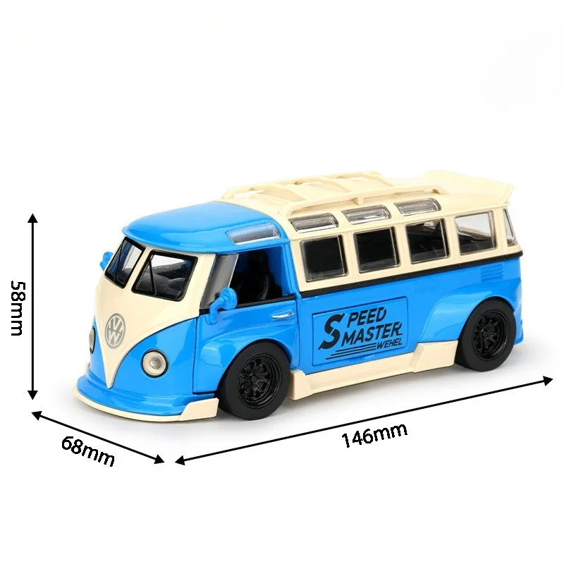 Modelo de ônibus Volkswagen T1 com luz sonora, Diecast Liga Toy Vehicle, Crianças Boy Car Presente, Presente Coletivo, Simulação, 1:32