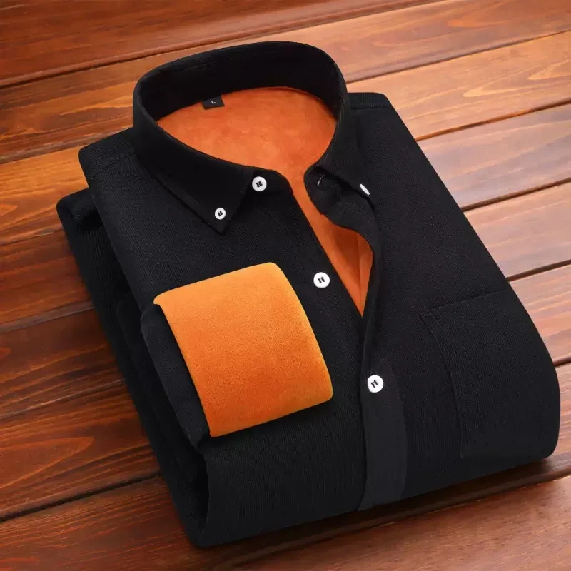 

Осень и зима, новая модная тенденция, однотонная утолщенная теплая рубашка, мужская повседневная свободная спортивная рубашка большого размера с длинным рукавом