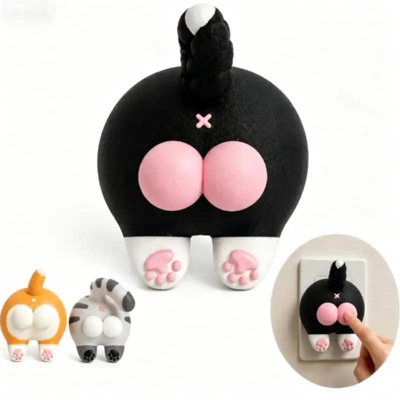 Cat Butt 3D Switch Cover Creative Novelty Decor Switch Sticker for Bedroom Living Room Small Gift for Friends
