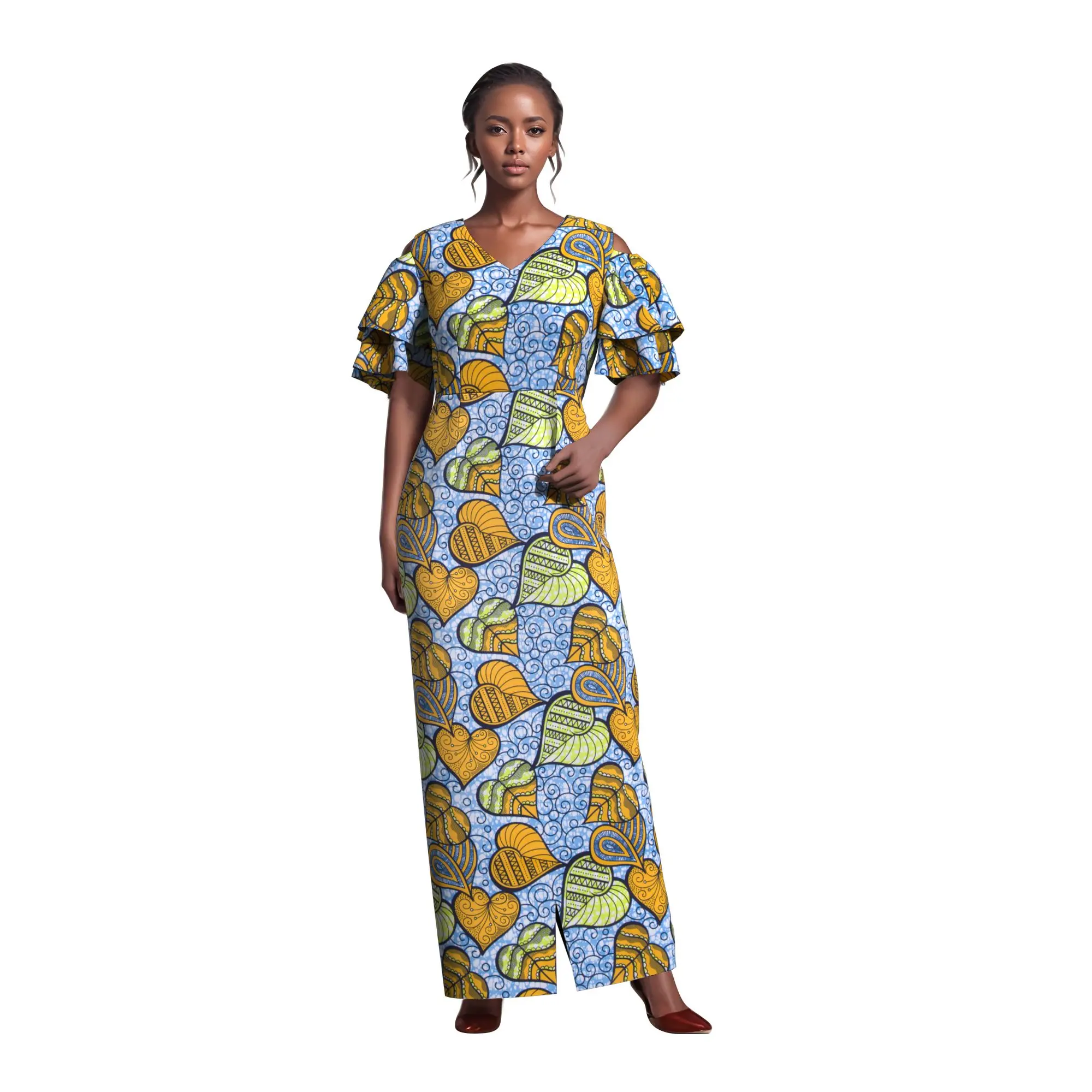 Summer African Dresses for Women Vestidos Africa Clothing Dashiki V-neck Splice Long Party Dresses WY11165