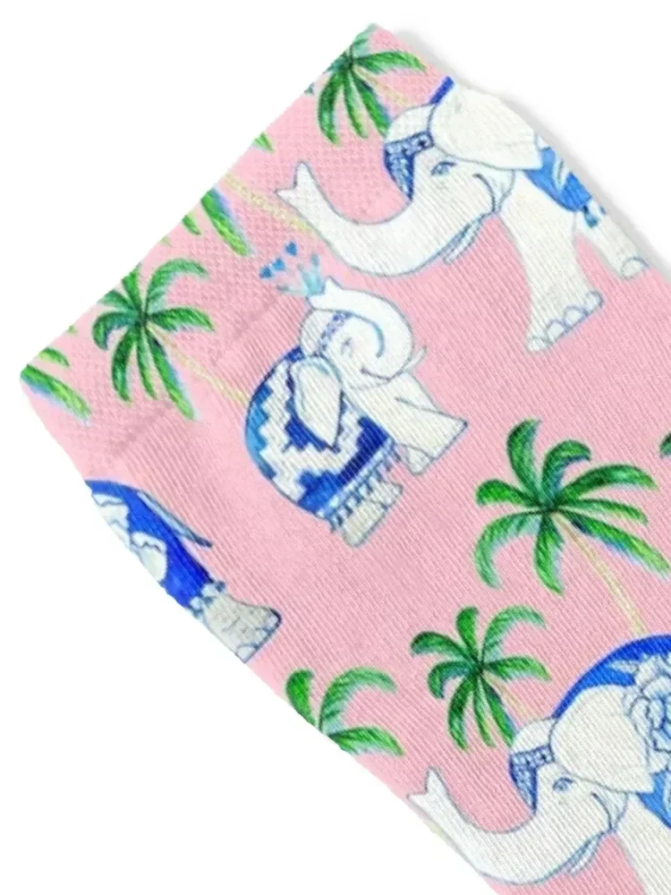 Chinoiserie elephants with palms on pink Socks essential gift Socks Ladies Men's