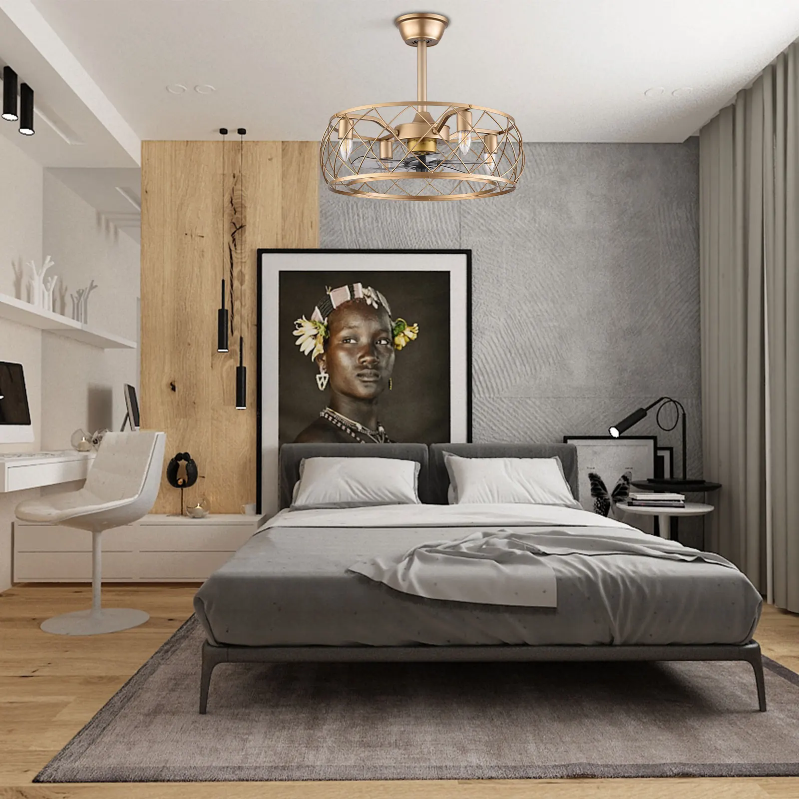 20 Modern Ceiling Fan with Lights and Remote Control, Encloed Ceiling Fan For Kitchen Bedroom Living Dinning Room Gold