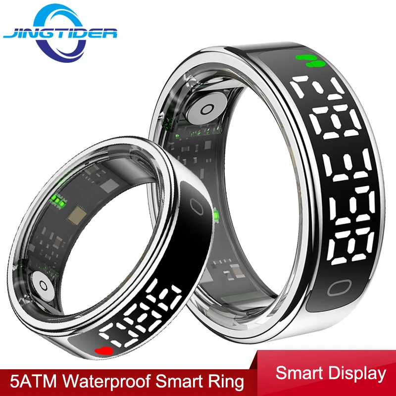 R13 Stainless Steel Health Smart Ring Touch Screen Display 5ATM Waterproof For Men Women Intelligent Finger Ring Fitness Tracker