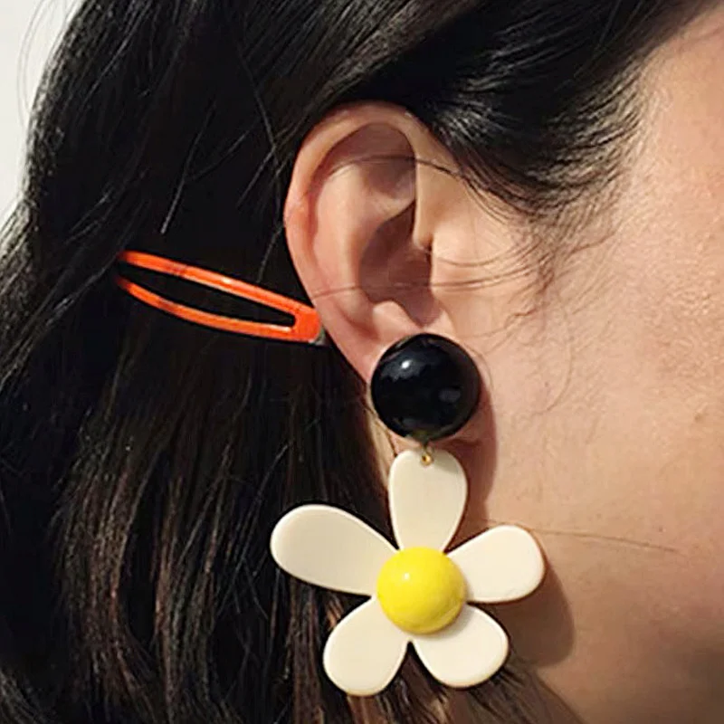 Korean Colorful Acrylic Flower Large Drop earrings for Women Elegant Resin Hanging Boho Earrings Travel Party Accessories New