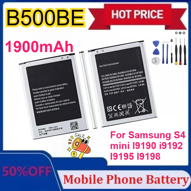 

New B500BE 1900mAh Battery For Samsung S4 mini I9190 i9192 I9195 I9198 Replacement batteries with NFC 4 pins with tools