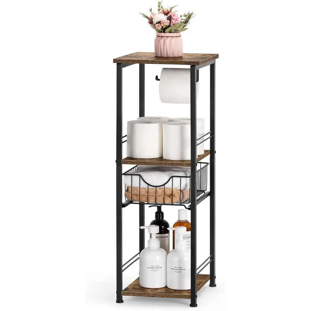 

Small Bathroom Floor Storage Cabinet 3 Tier Corner Storage Organizer with Drawer Freestanding Bathroom Towel Storage Unit