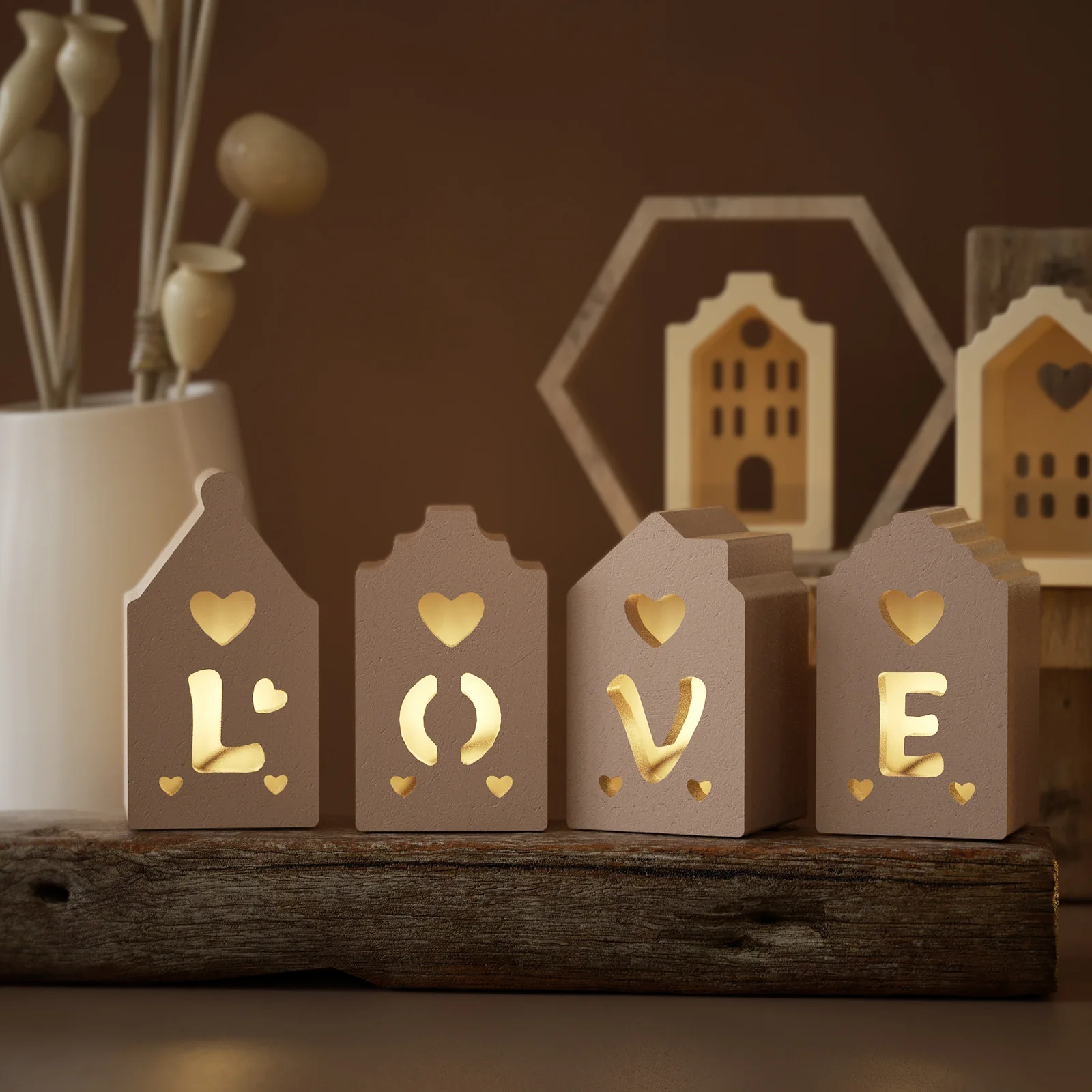 

3D Small House Silicone Mold Night Light Ornament DIY LOVE House Crafts Casting Mould Plaster Concrete Resin Mold Home Decor
