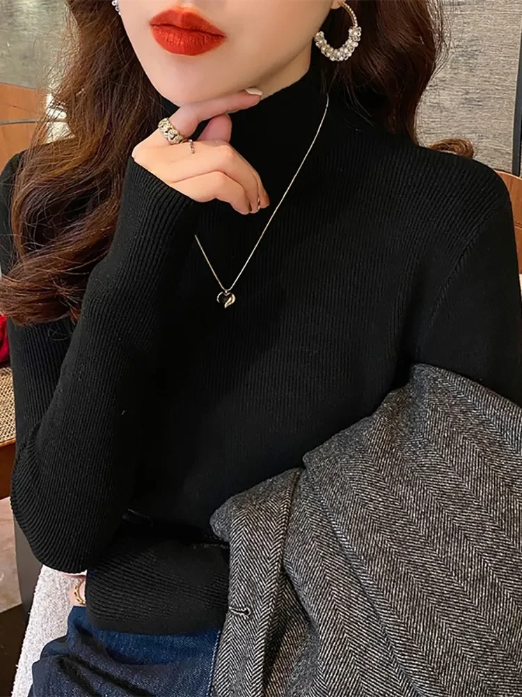 ZJAISS 2026 New Turtleneck Sweater Women Fashion Stretch Tops Women Knitted Pullovers Long Sleeve Bottoming Knitted Sweater