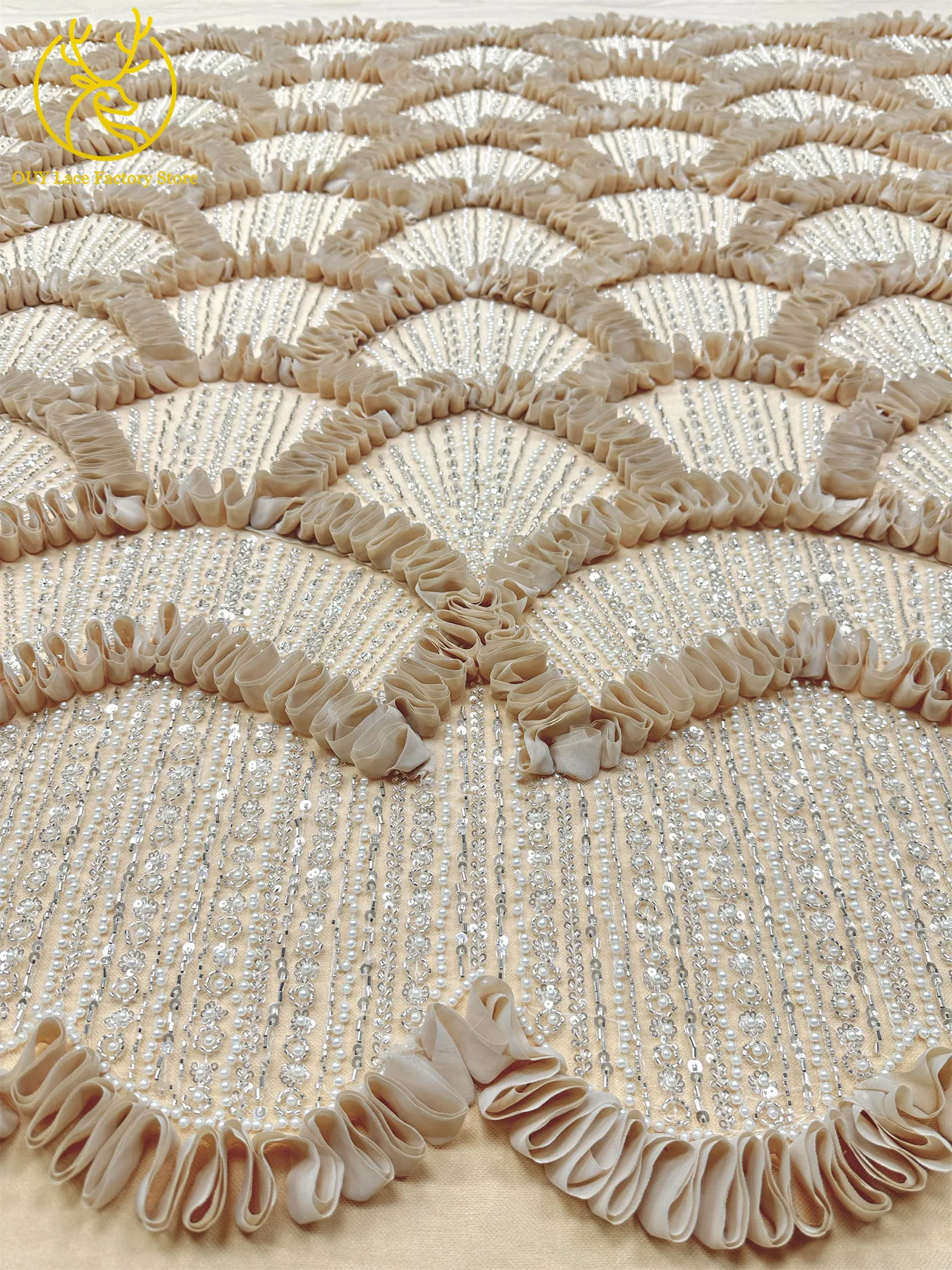 3D High-End Französischer Mesh-Stoff mit Stickerei und Perlen, Spitzenstoff 2026, Hochwertiger Afrikanischer Pailletten-Tüll für Hochzeitskleider zum Nähen – Detail 7