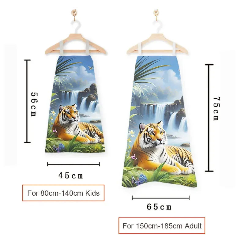 3Dプリント油絵ホワイトタイガーキッチンエプロン女性男性ベーキングホームクリーニング衣類ツールシェフウェイタークッキングピナフォアギフト