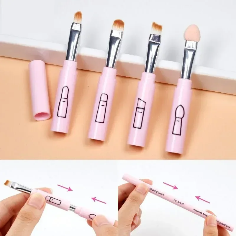 4IN1 Multifunctional Makeup Brushes Set Makeup Gadget Detachable Lip Eyeshadow Brush Sponge Eyeshadow Brush for Home Travel مكيا