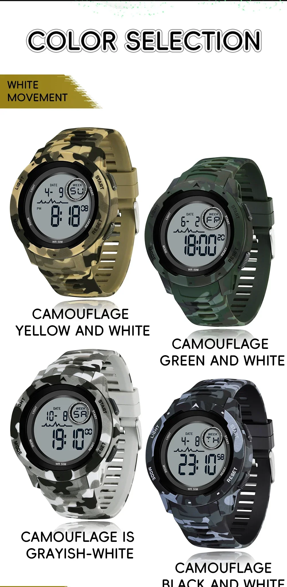 Fashion Sanda Top Brand 2185 Electronic Watch Camouflage Military Style Trend Cool And Dazzling Men\'s Multifunctional Waterproof