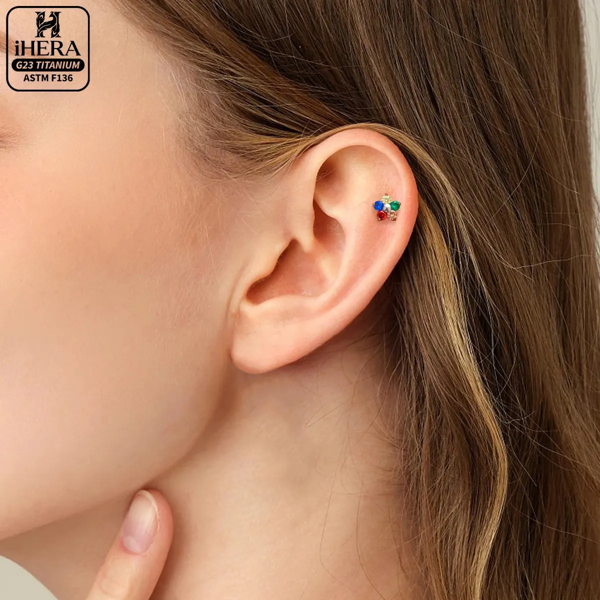 G23 Titan Bulk Bunte Sonnenblumenblüten-Perlen mit flacher Rückseite, Helix-, Tragus-, Conch-, Rook-, Lipp-, Labret- und Ohrknorpel-Piercings – Detail 37