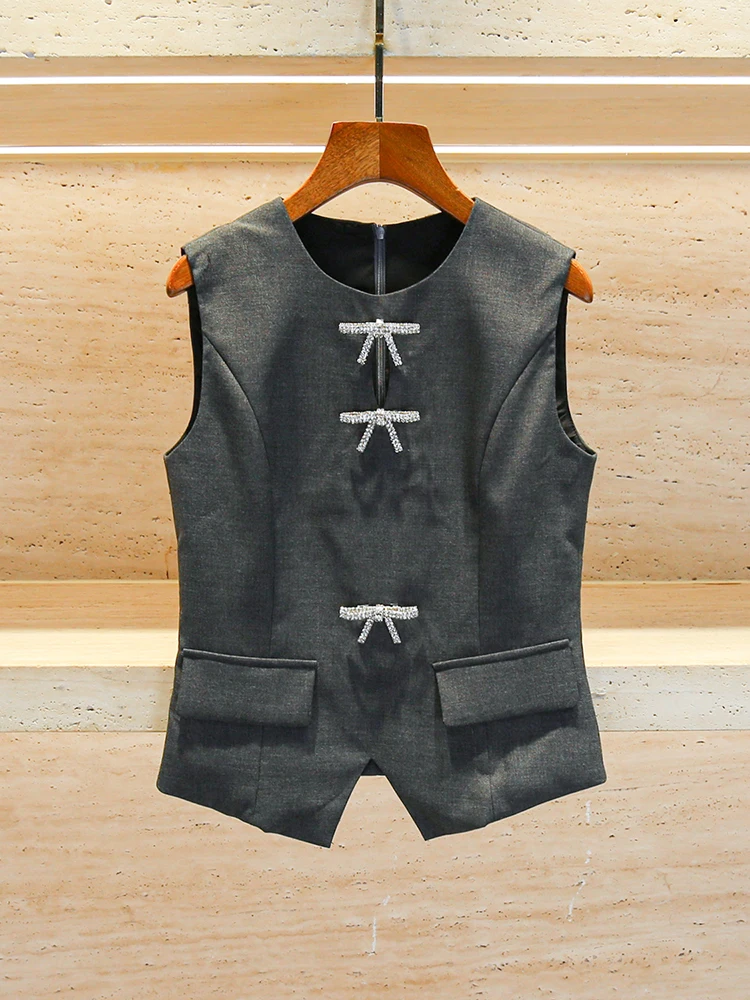 

South Oil High-End Women's Summer Small Fraance Sle Knot Diamond Embellied Vest Top ort Skirt Set