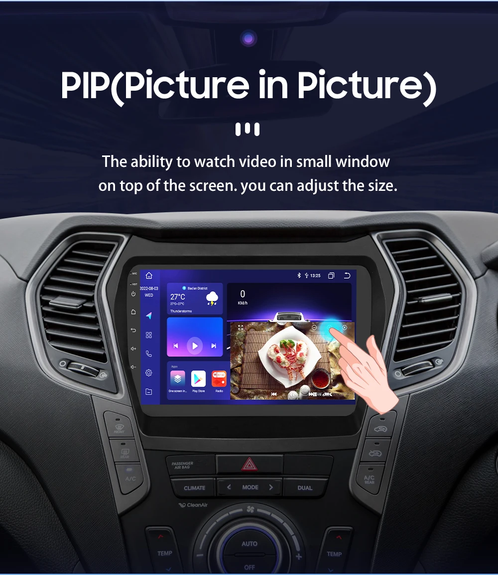 Hizpo Wireless CarPlay Android Auto Car Radio for Hyundai Ix45 Santa Fe 2013 - 2017 Stereo Player Audio Autoradio QLED Screen 4G
