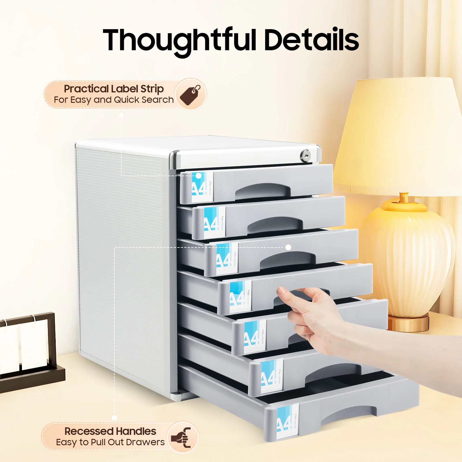 Labelling Document Storage Box, Aluminum Alloy Desktop Drawer Organizer,7-tier Document Storage Box,with Top Security Lock