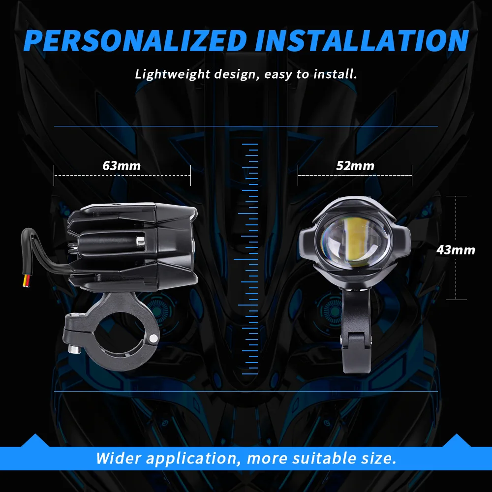 Mini Motorcycle Spotlight Highlight External LED Headlight Two-color White and Yellow Spotlight 15W 1500LM Motorcycle Headlight