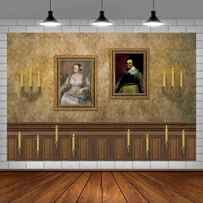 Halloween Spookhuis Fotografie Achtergrond Voor Vakantie Vintage Middeleeuwse Horror Kasteel Kaars Feestdecoratie Foto Achtergrond