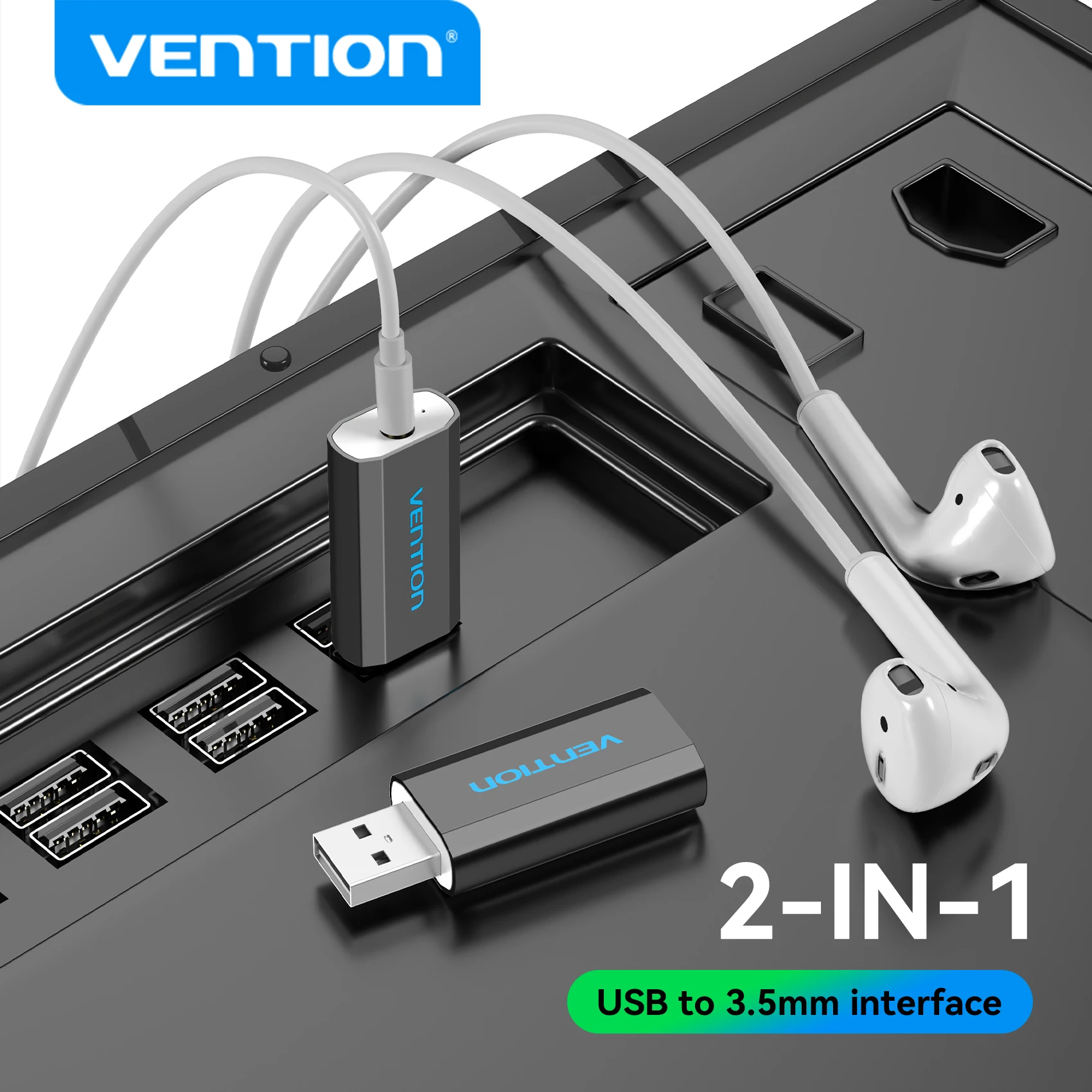 

Внешняя звуковая карта Vention USB на аудиоадаптер 3,5 мм для ПК, ноутбука MacBook, наушников, динамиков Plug & Play, звуковая карта USB 2-в-1