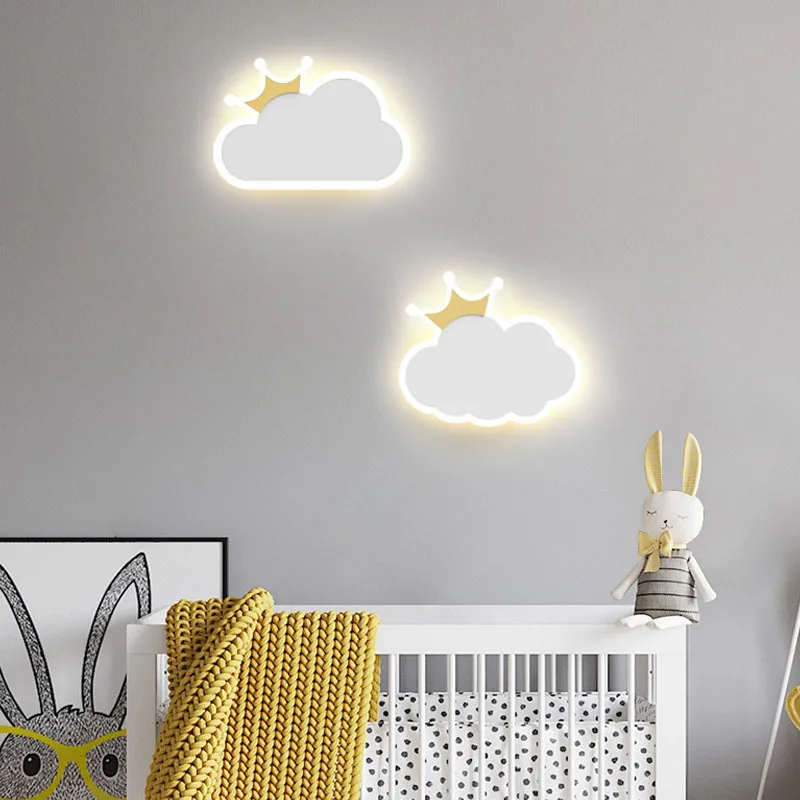 Children\'S Room Wall Lamp Girls Boys Cute Crown Clouds Rocket Planet Night Light Modern Simple Lovely Bedroom  Light