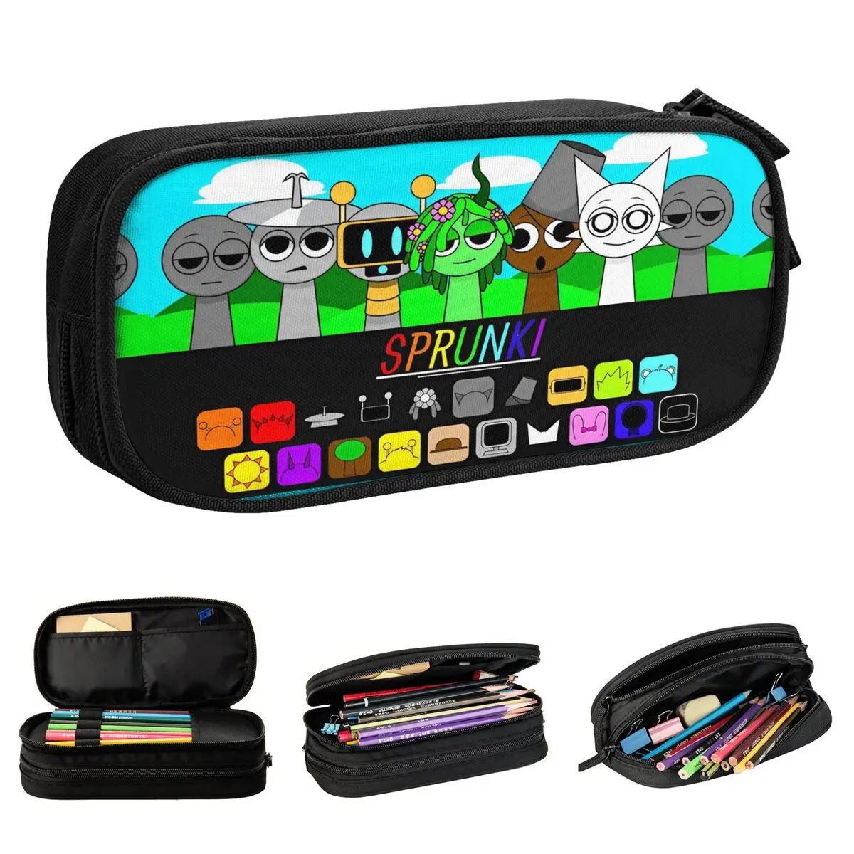 Sprunki Incredibox Pencil Case New Beats Game Pen Holder Bag Girls Boys Big Capacity School Supplies Zipper Pencil Box