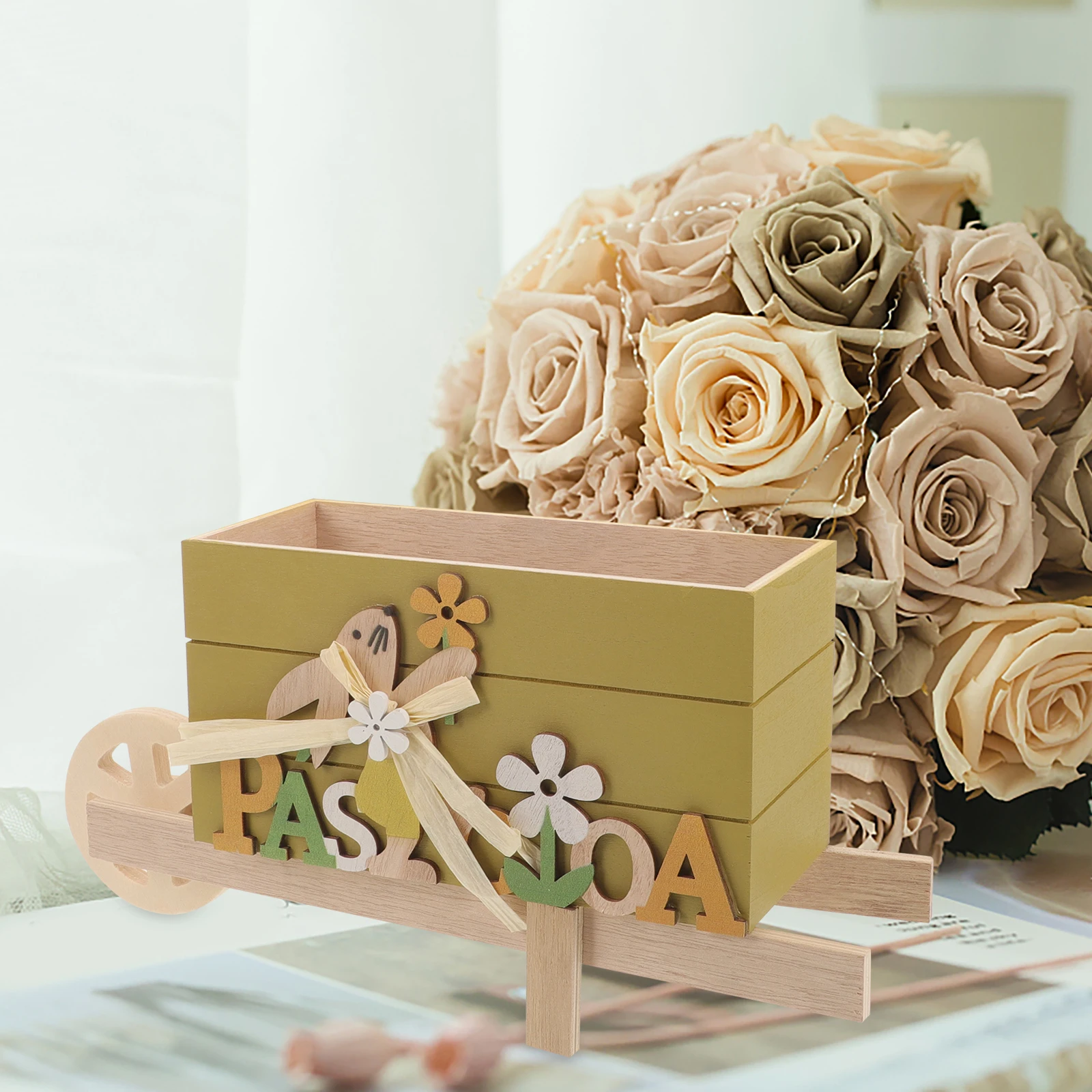 

Easter Table Centerpiece Wooden Cart Versatile Practical Addition to Any Home Event Safe Natural Wood Easter Gift